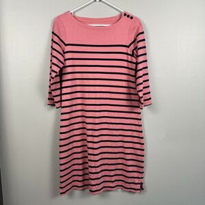 LL Bean Womens Small Pink 3/4 Sleeve Dress Cotton Pink Stripe